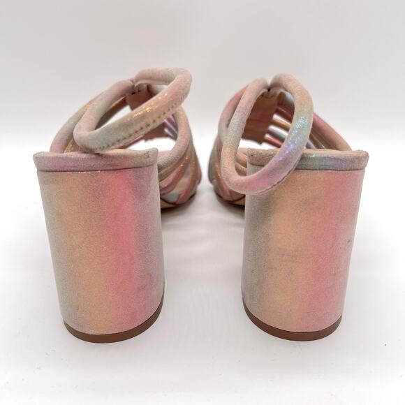 FREE PEOPLE Colette Leather Heels 7.5 Metallic Rainbow Strappy Sandal Cage NEW - Picture 3 of 15